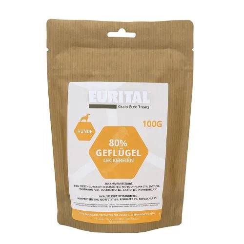 Eurital Dog Snacks 100g – 80% Poultry Grain-Free Dog Treats for Training & Rewards