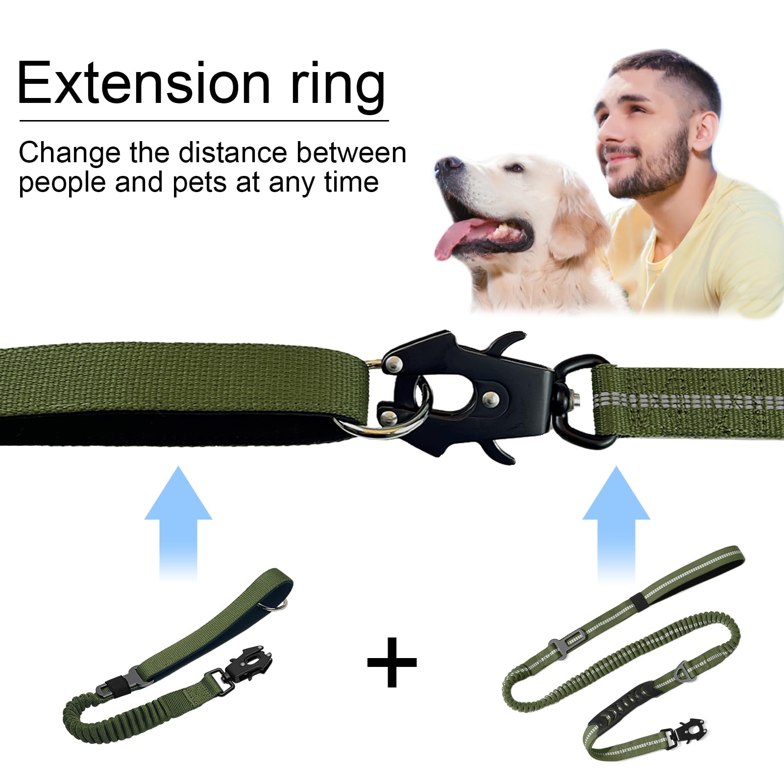 Kurzleine ruckdämpfend, Bungee, schwarz ・ideal für große Hunde