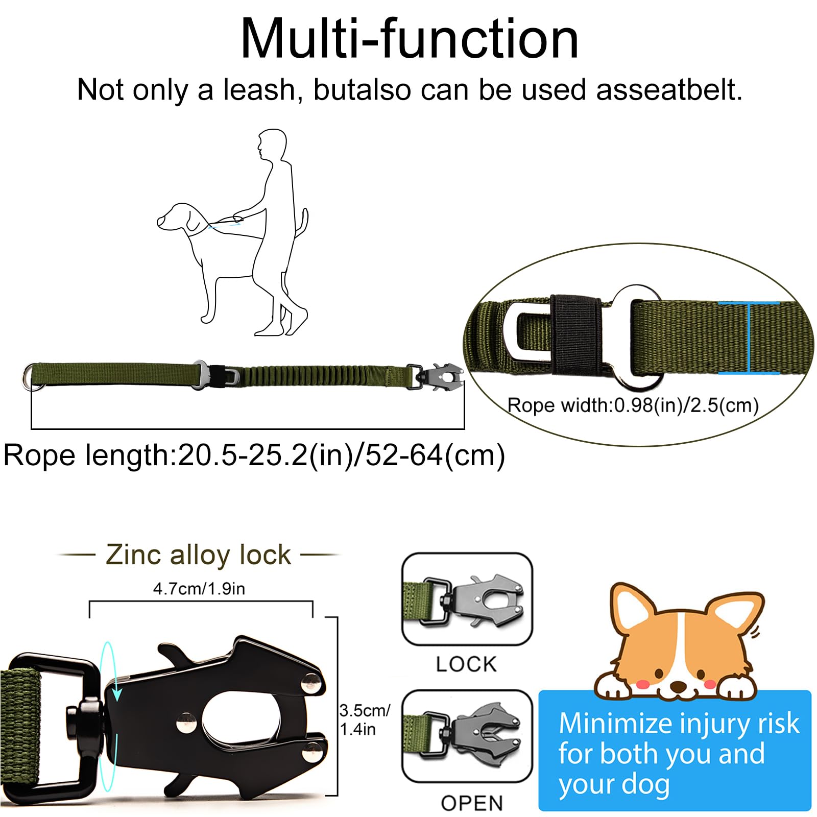 Kurzleine ruckdämpfend, Bungee, schwarz ・ideal für große Hunde