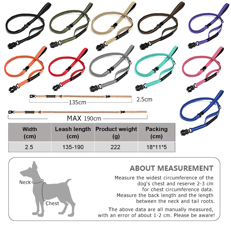 Hundeleine, Ruckdämpfer taktisch Bungee Nylon, elastisch, 135-190cm, Autogurt