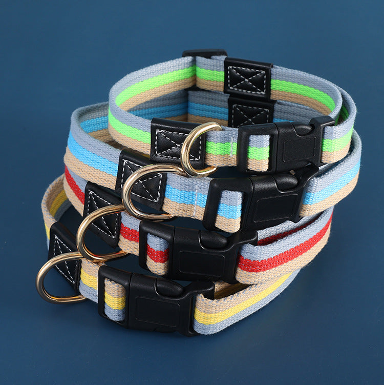 Collier pour chien en polyester rayé design bohème réglable – idéal en set avec la laisse assortie