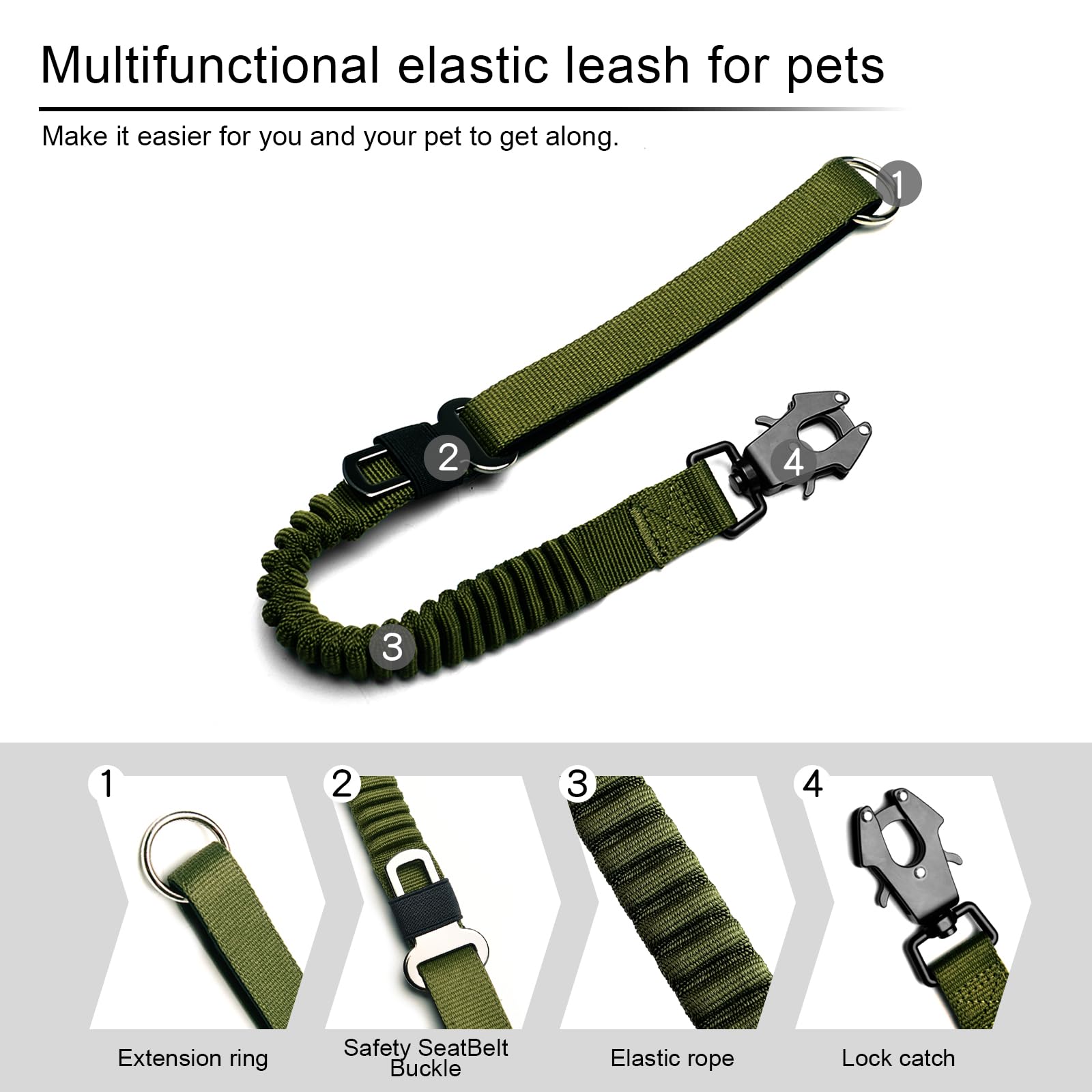 Kurzleine ruckdämpfend, Bungee, schwarz ・ideal für große Hunde