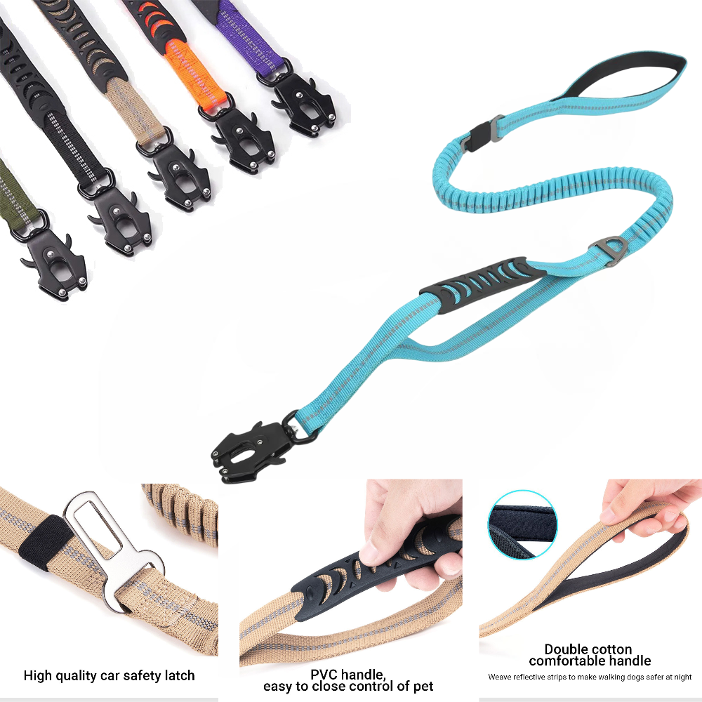 Hundeleine, Ruckdämpfer taktisch Bungee Nylon, elastisch, 135-190cm, Autogurt