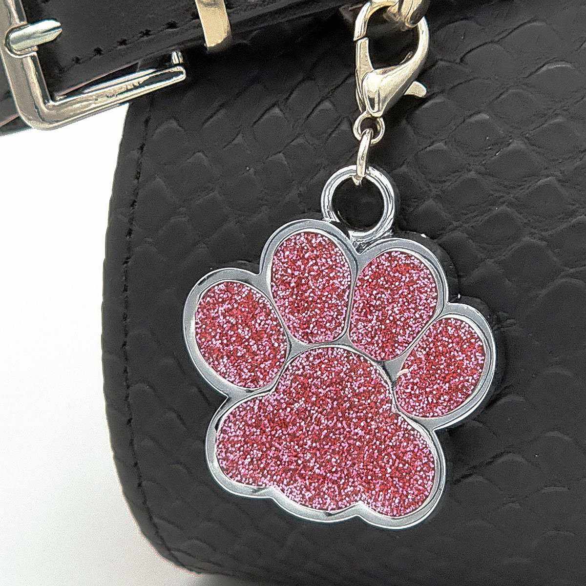 Médaille personnalisée en forme de patte – Plaque en métal avec gravure gratuite pour chiens et chats – Couleurs pailletées, différentes tailles et designs