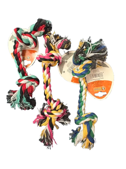 Jouet pour chien Corde à mâcher Coton tressé Nœuds 23cm multicolore robuste
