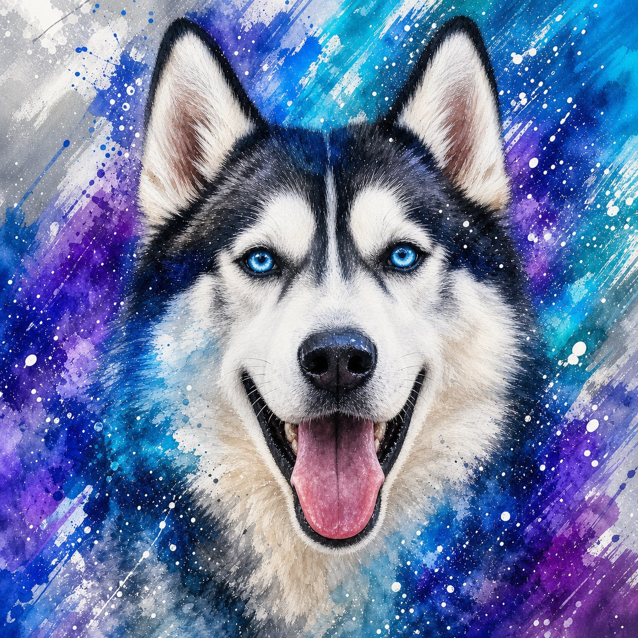 Tasse mit Motiv Hund, Watercolor Splash Art (Motiv vorn bei Henkel links)