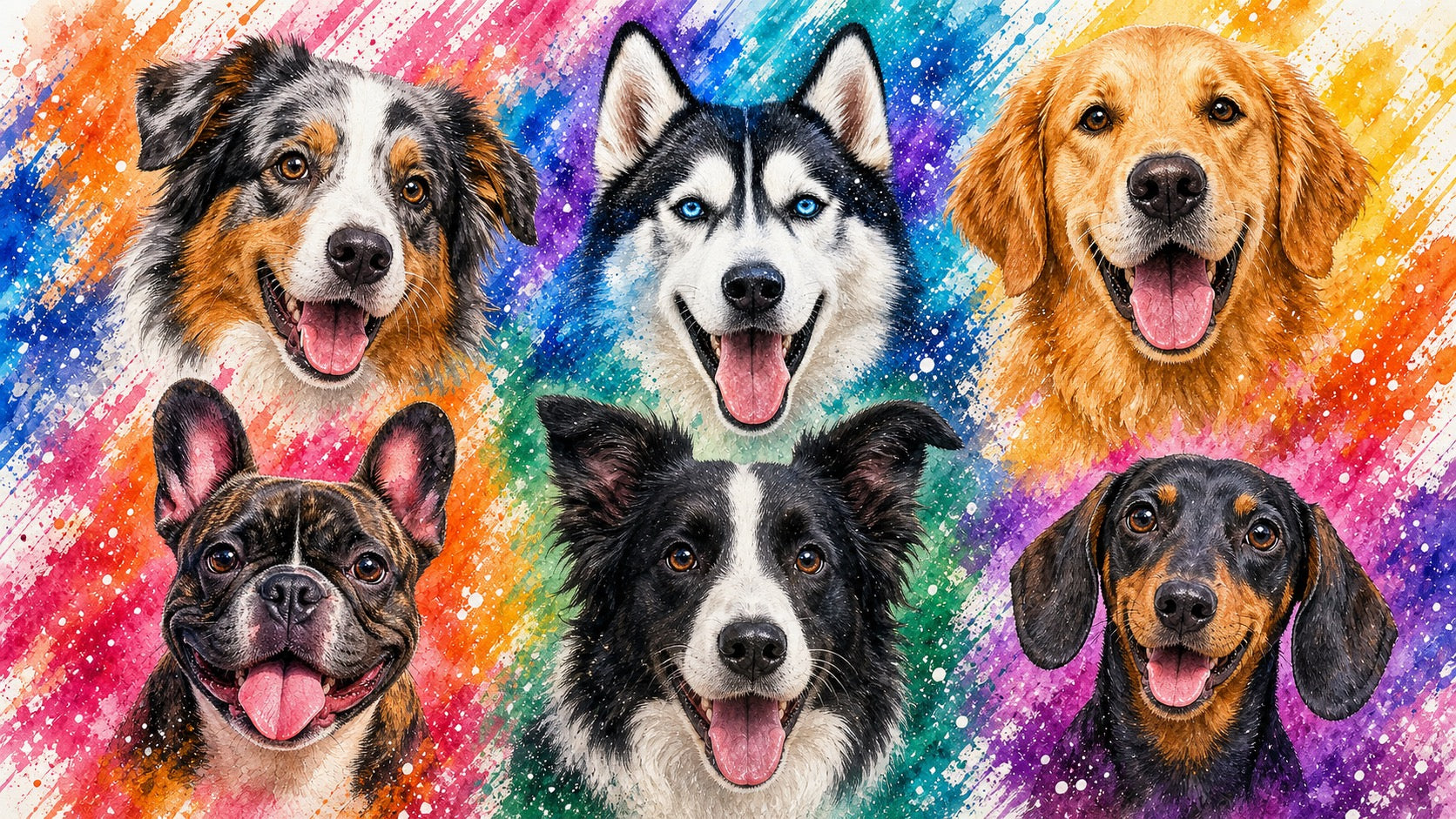 Tasse mit Motiv Hund, Watercolor Splash Art (Motiv vorn bei Henkel links)