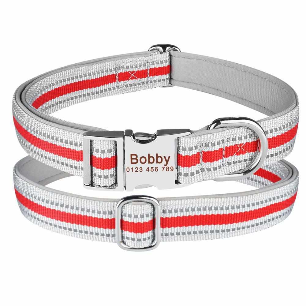 Collier pour chien hautement réfléchissant avec nom gravé