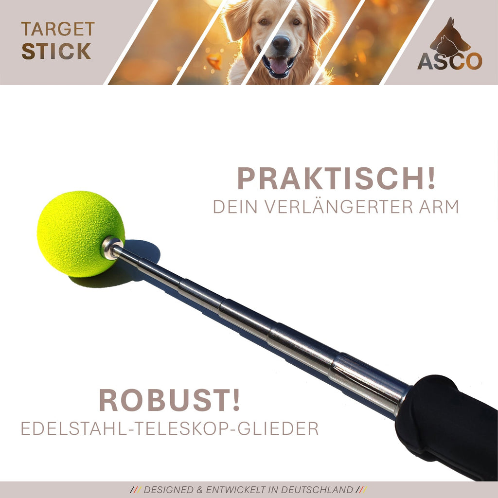ASCO Target Stick - Bâton télescopique pour chiens et chats avec balle souple
