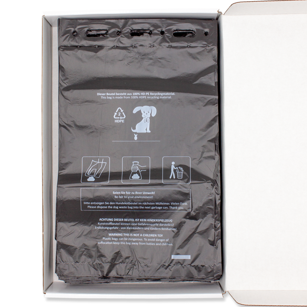 1000 black dog poop bags for hanging, 21x31.5 cm – Tear-resistant, opaque & eco-friendly