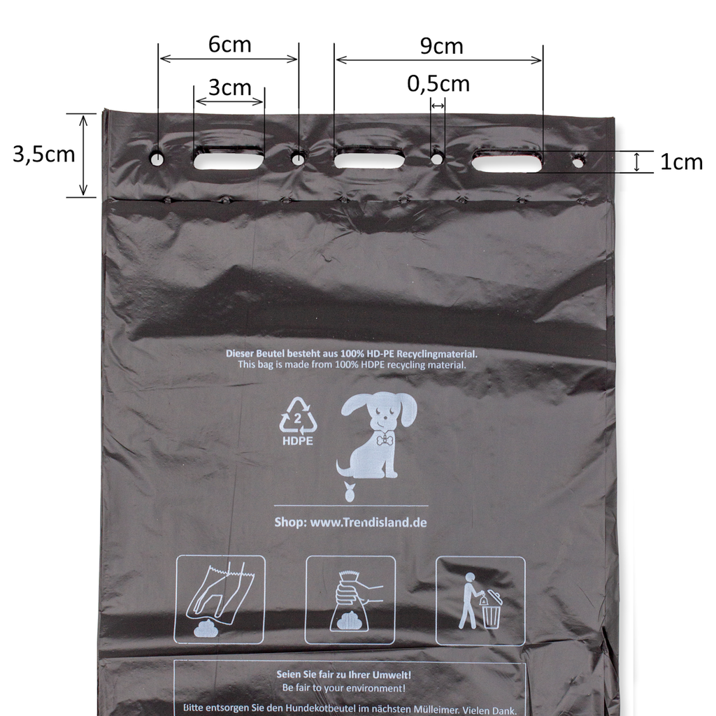 1000 black dog poop bags for hanging, 21x31.5 cm – Tear-resistant, opaque & eco-friendly