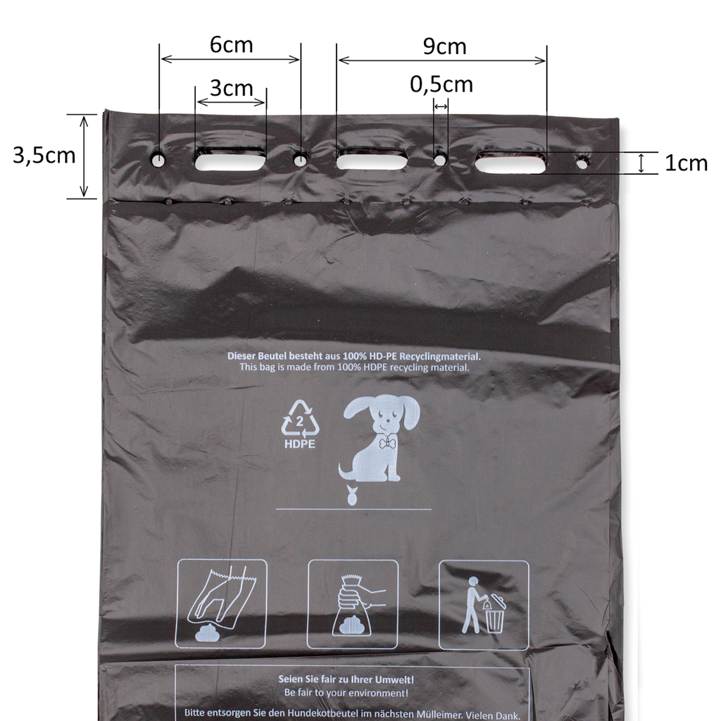 1000 black dog poop bags for hanging, 21x31.5 cm – Tear-resistant, opaque & eco-friendly