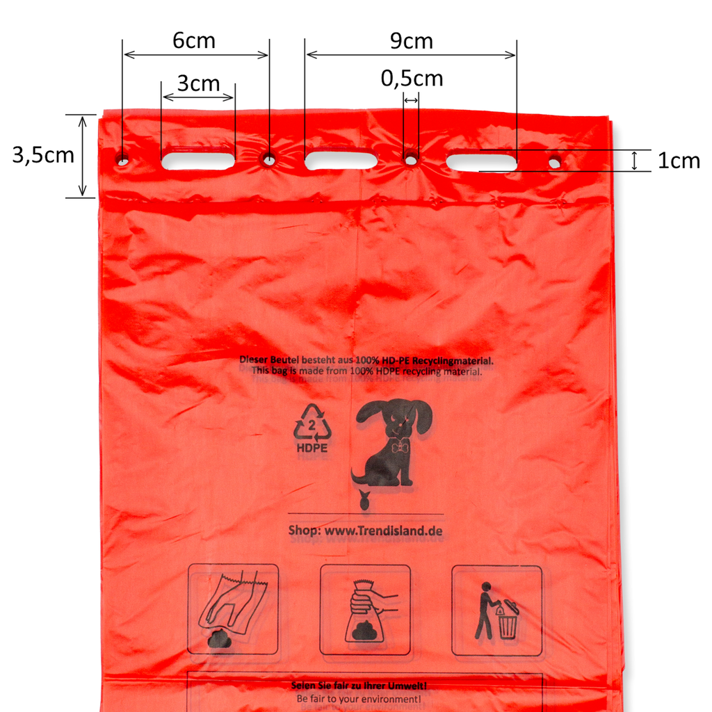 100 sacs à déjections canines rouges 21 × 31,5 cm – Résistants à la déchirure, anti-odeurs et écologiques