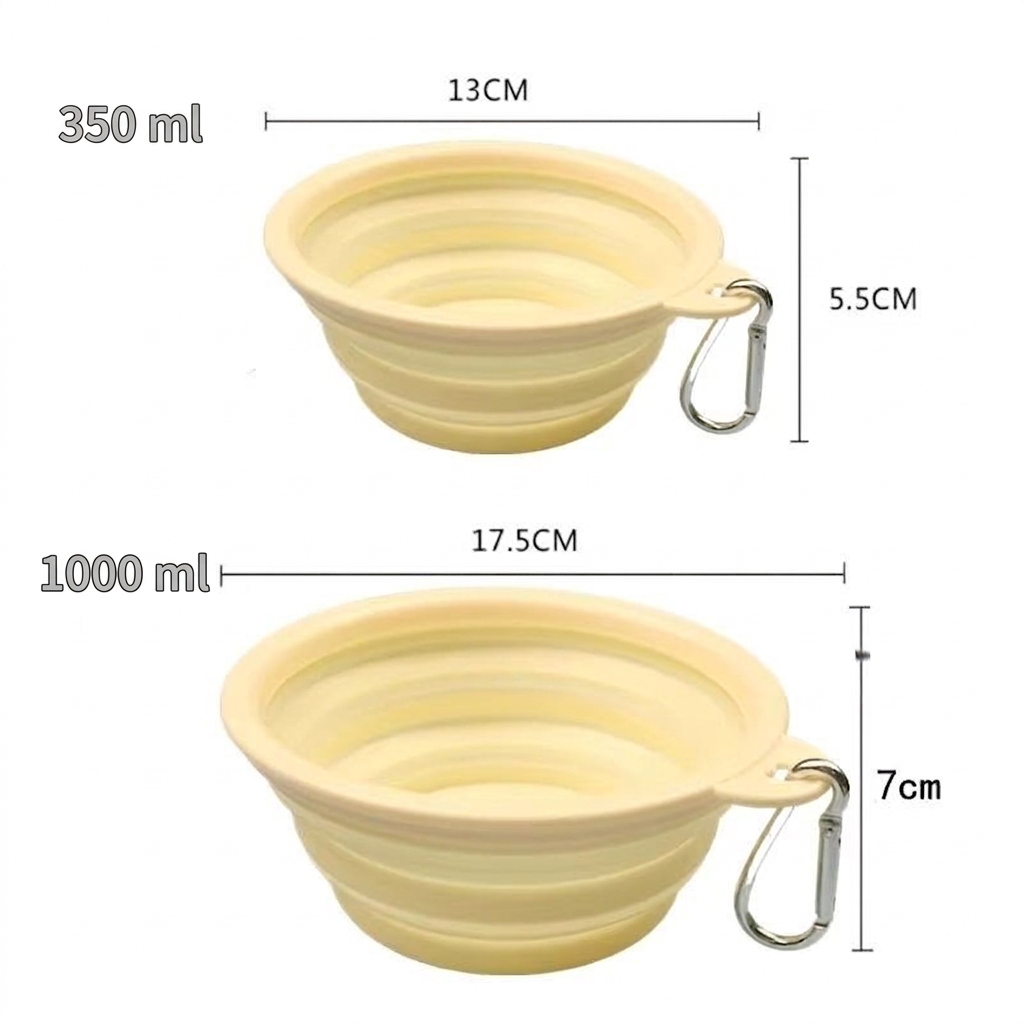 Hundenapf faltbar Silikon · Reisenapf Pastell · BPA-frei · Karabiner · Camping 350/ 1000ml